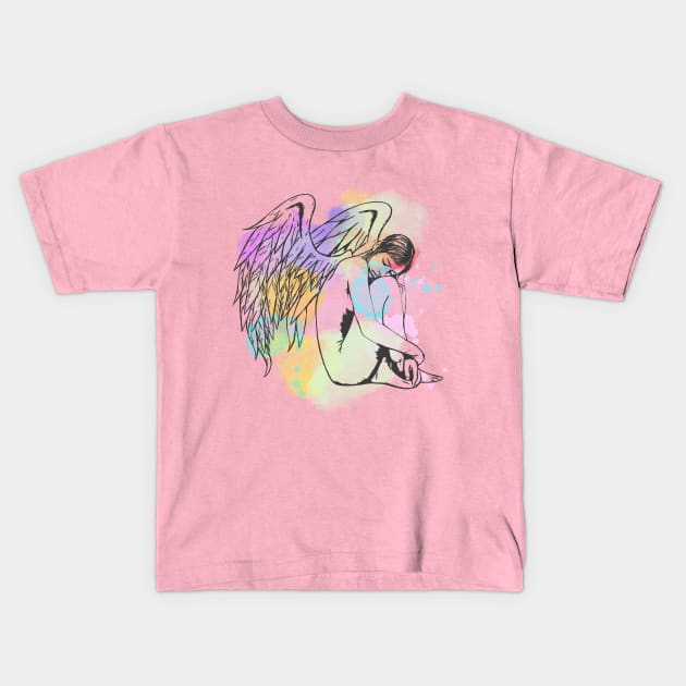 Watercolour Sleeping Angel Kids T-Shirt by dankdesigns